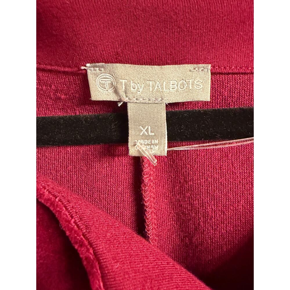 T by Talbots Velour Tunic XL Wine Berry Split Neck Long Sleeve Stretch Preppy - Picture 2 of 5